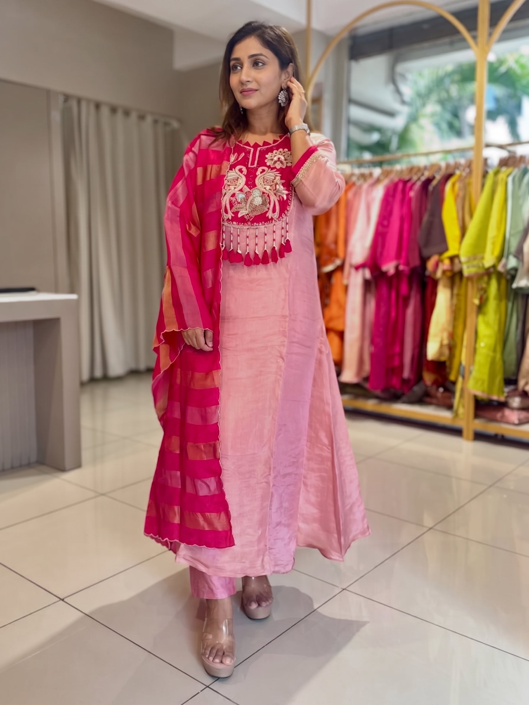 Pink Lotus Heavy Handwork Anarkali Suit Set with Dupatta