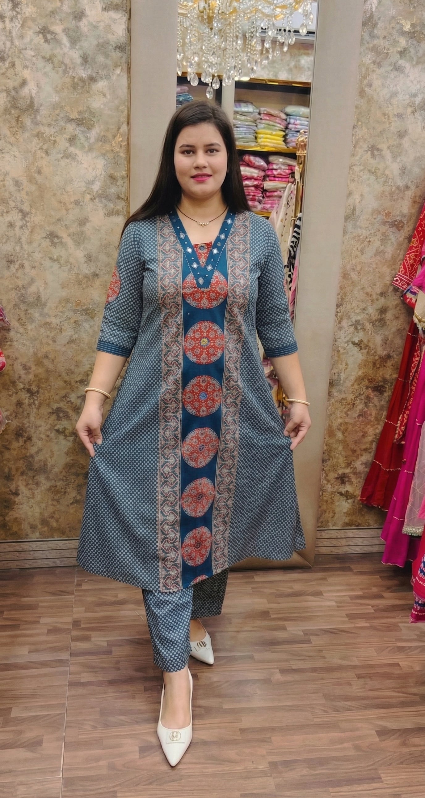 Mishri Stylish Blue Real Mirror Co-ords Set for Summer