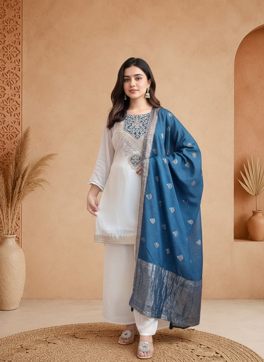 Malang Patch Embroidered Kurta Set with Jacquard Dupatta