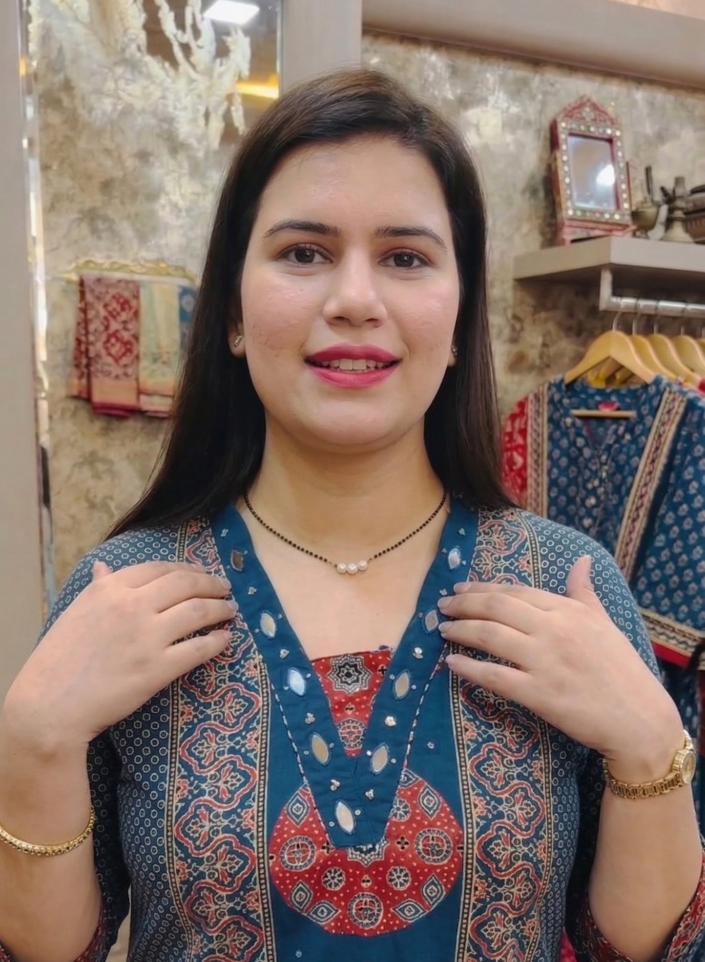 Mishri Stylish Blue Real Mirror Co-ords Set for Summer