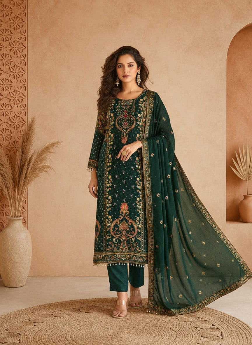 Mirage Noor Green Designer Suit Set with Dupatta