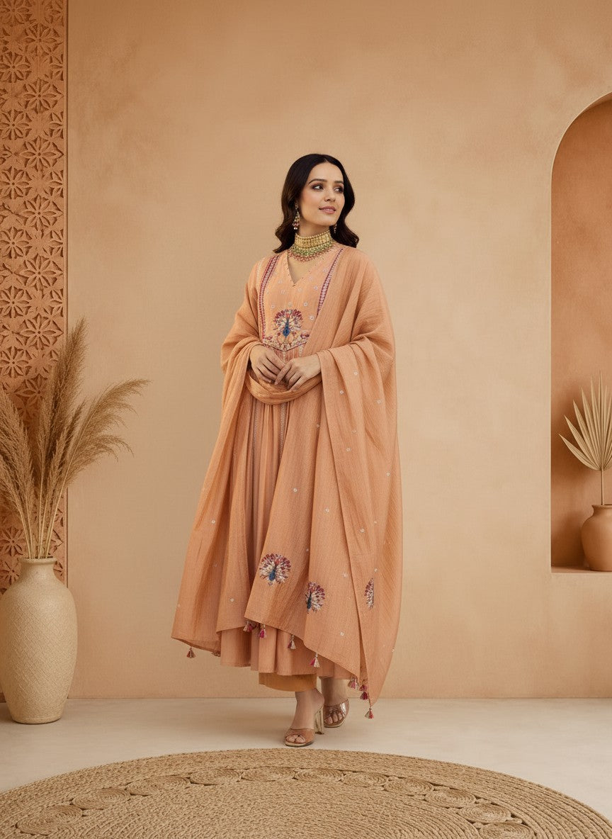 Majri Anarkali style Embroidery Suit set with Dupatta
