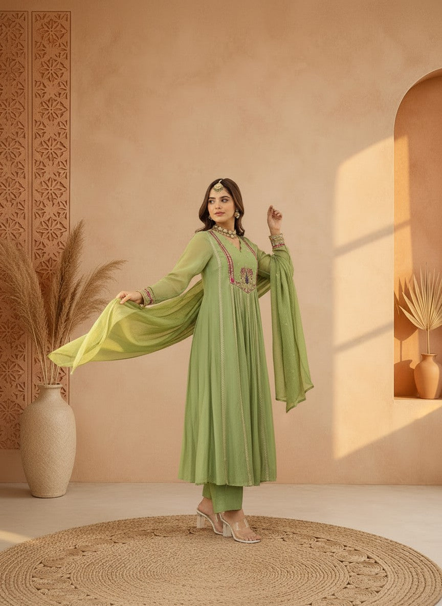 Kajri Anarkali style Embroidery Suit set with Dupatta