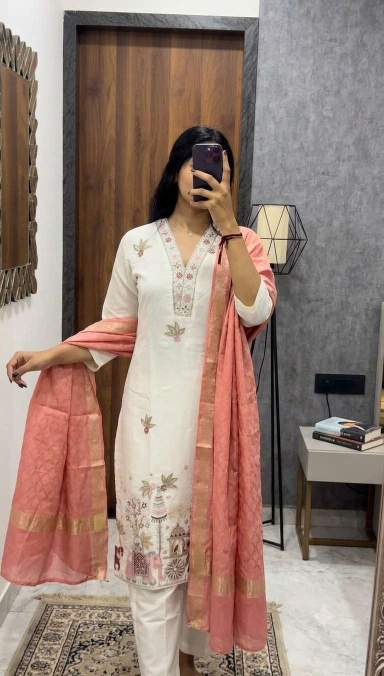 Aanya Hand Embroidered Festival Kurta Set with Jacquard Dupatta