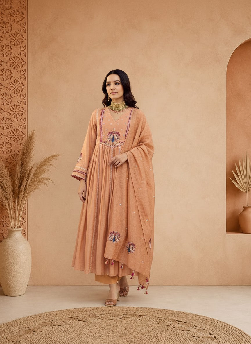 Majri Anarkali style Embroidery Suit set with Dupatta