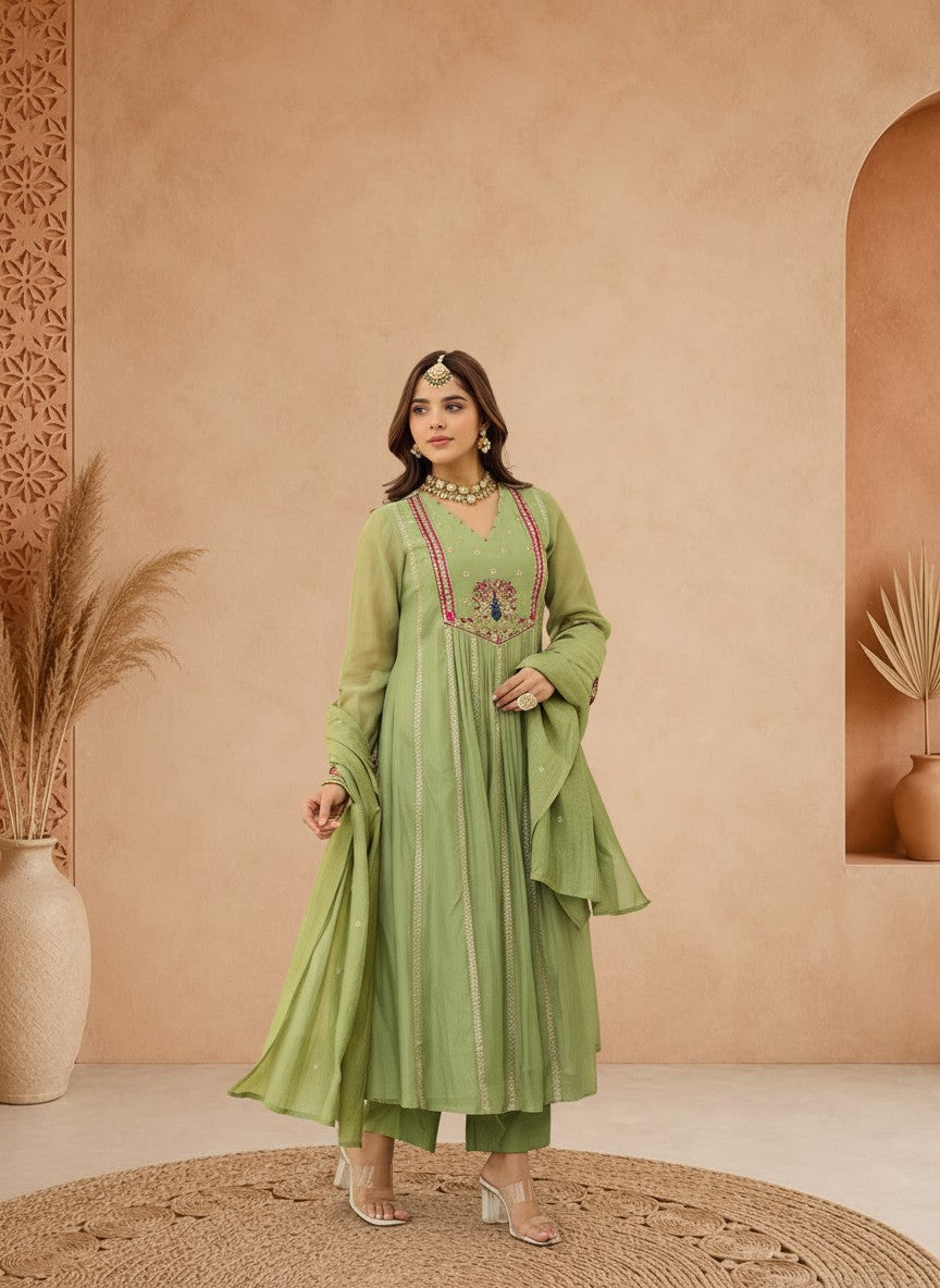 Kajri Anarkali style Embroidery Suit set with Dupatta