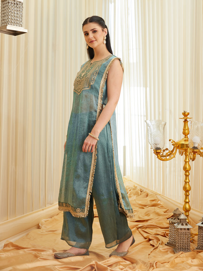 Erashi Ganz Style Silk Kurta With Palazzo Set
