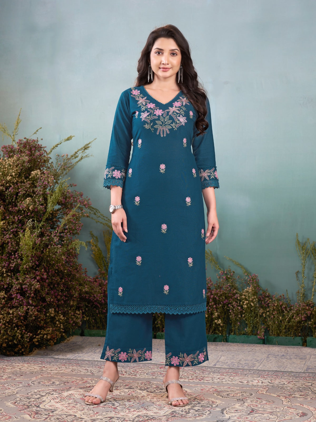 Siya fancy Embroidery Cotton Flex Kurta set