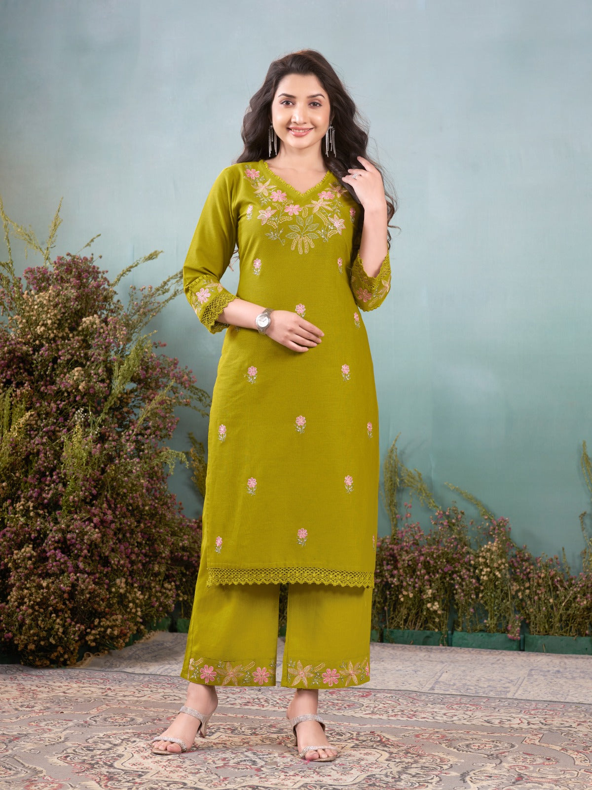 Siya fancy Embroidery Cotton Flex Kurta set