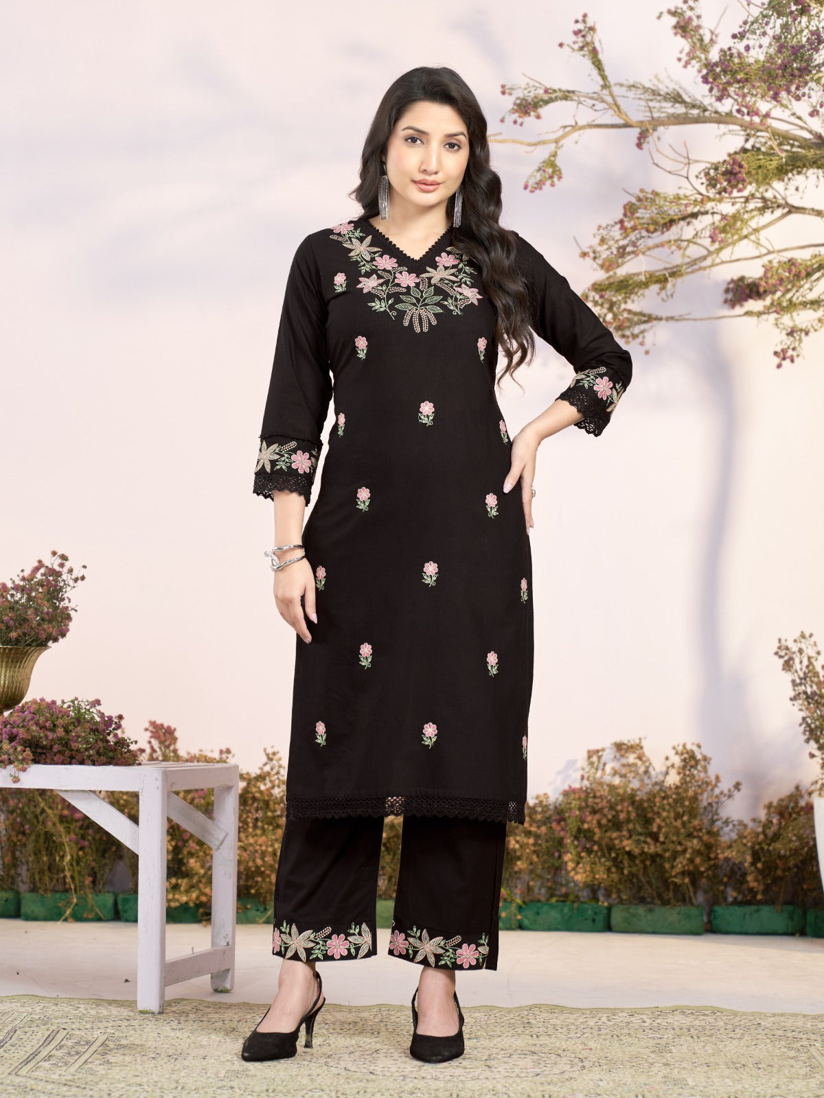 Siya fancy Embroidery Cotton Flex Kurta set