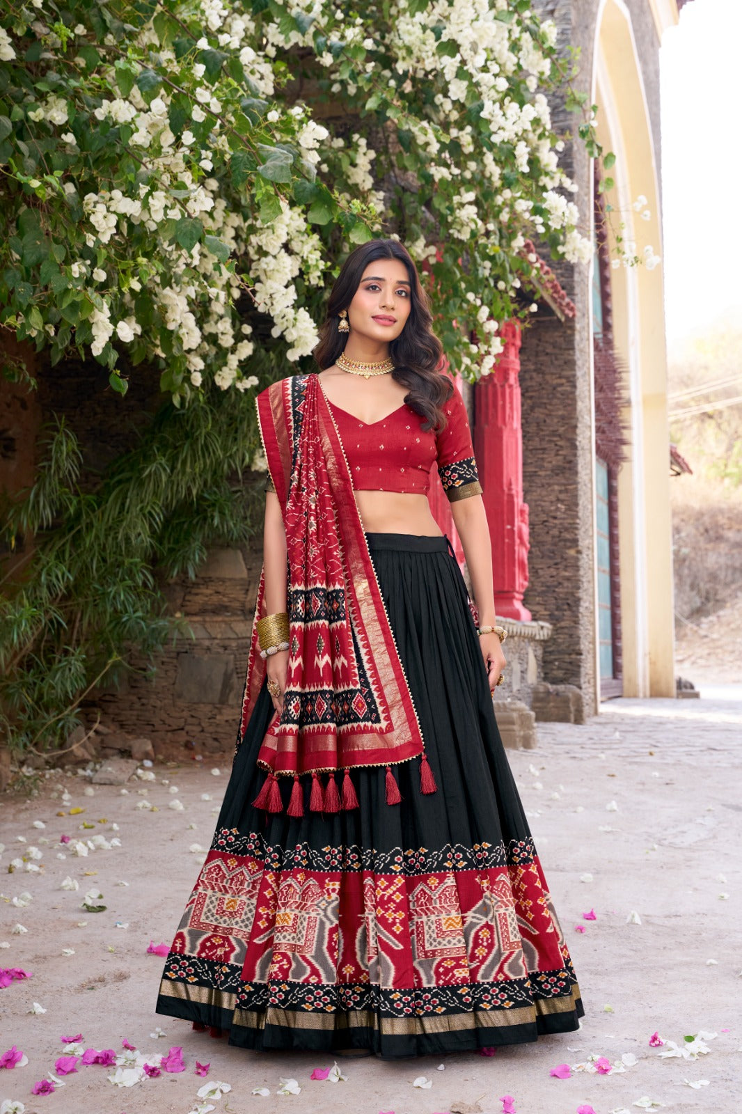 Kudbi Designer Traditional Patola Print Lehenga Choli Set with Dupatta for Women