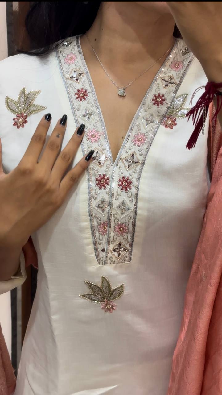 Aanya Hand Embroidered Festival Kurta Set with Jacquard Dupatta