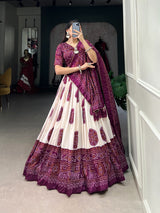 Jimmy Artistry Silk Tussar Lehenga Choli with Bandhej Print