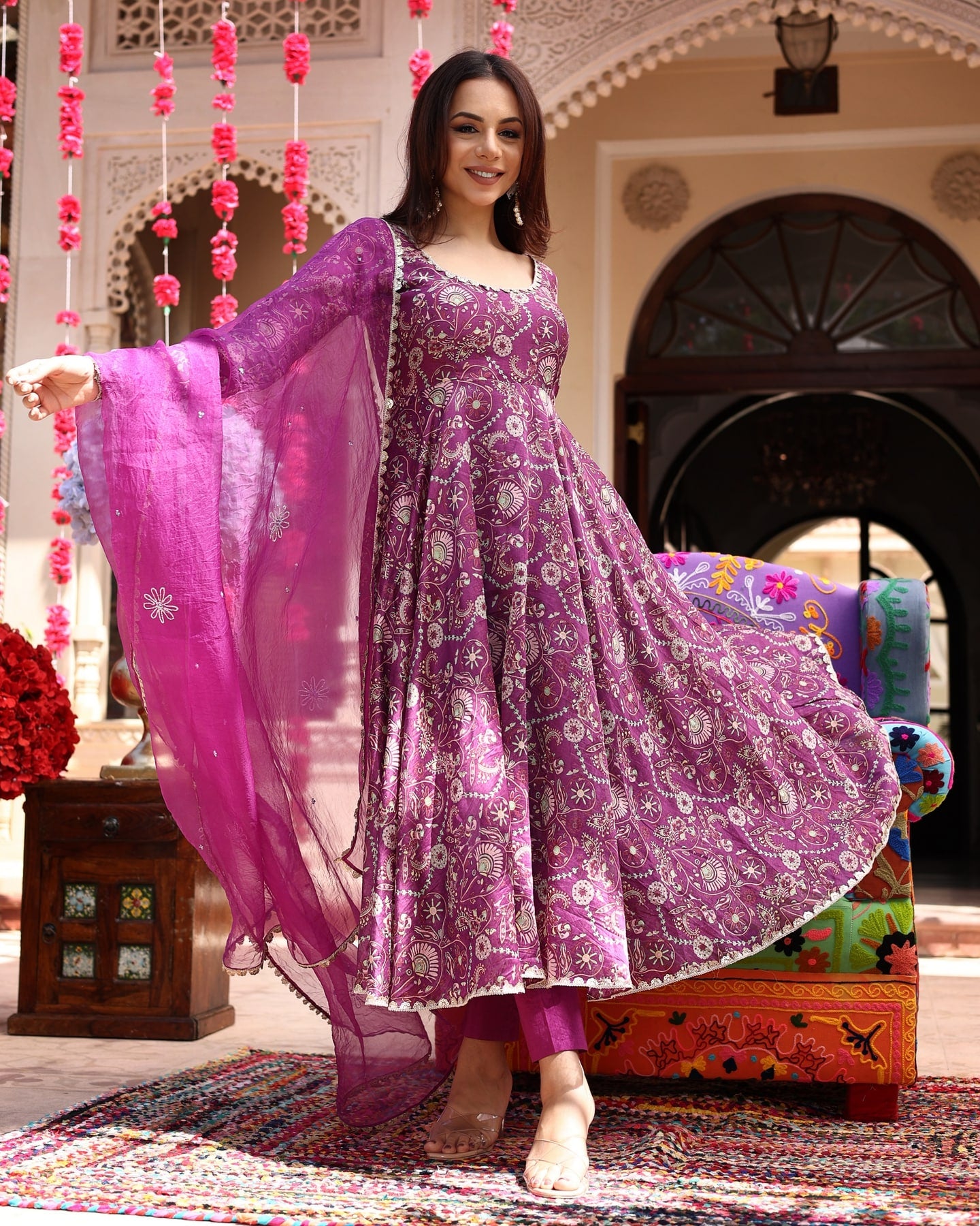 Kudbi's Lovis lavender printed anarkali gown with dupatta set