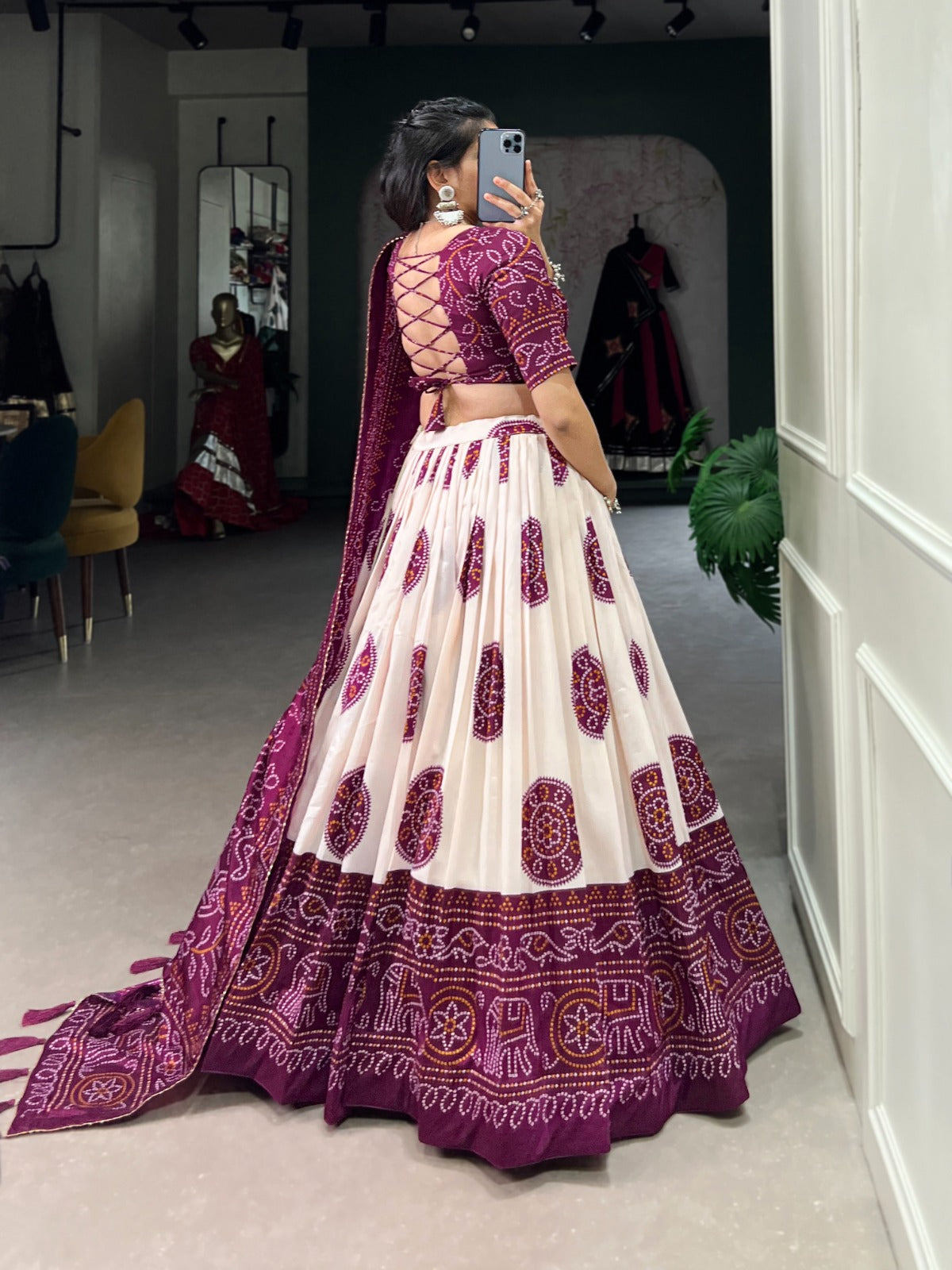 Jimmy Artistry Silk Tussar Lehenga Choli with Bandhej Print