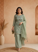 Heavy Kundan Neckline Salsa Tissue Indo-Western Suit Set