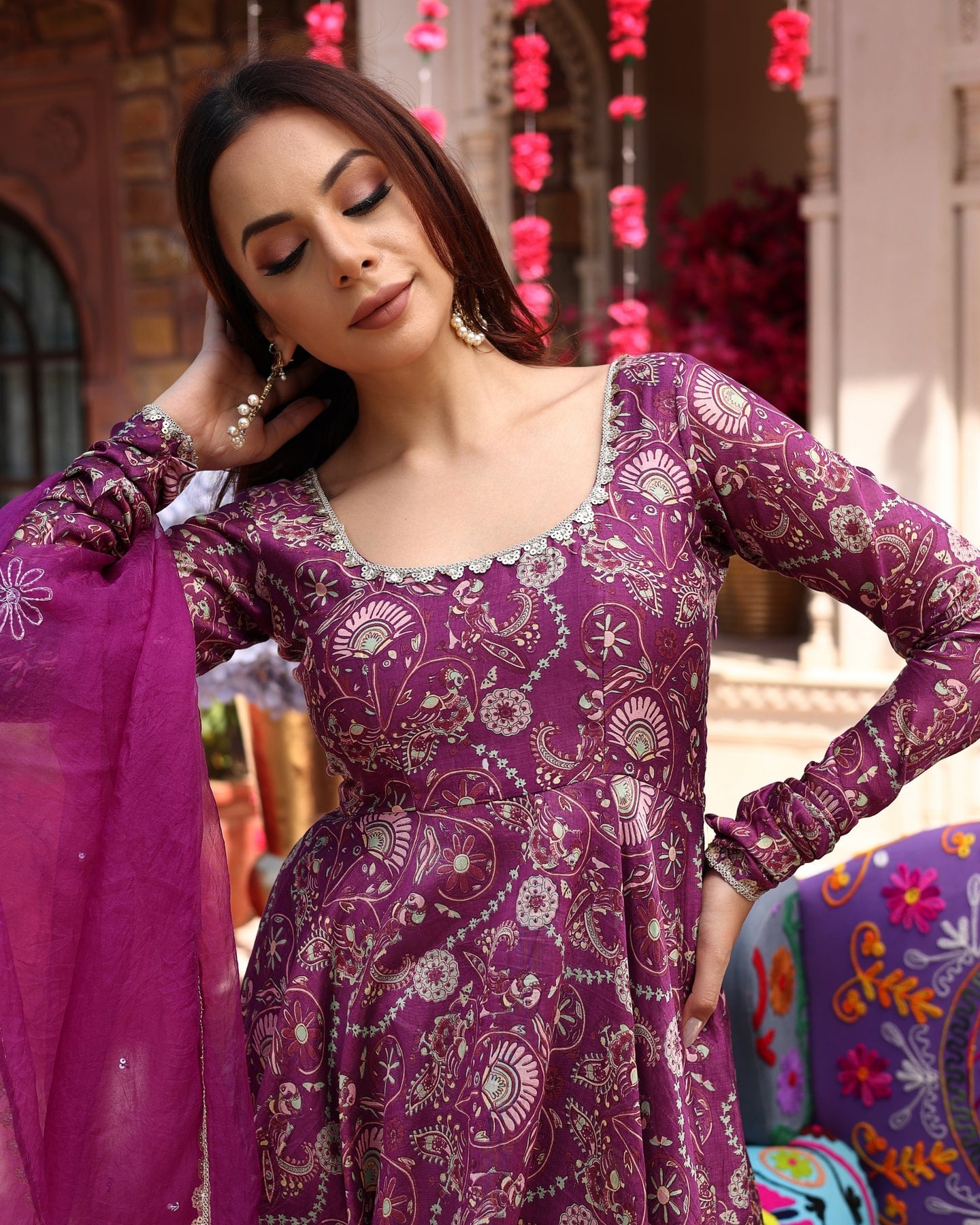 Kudbi's Lovis lavender printed anarkali gown with dupatta set