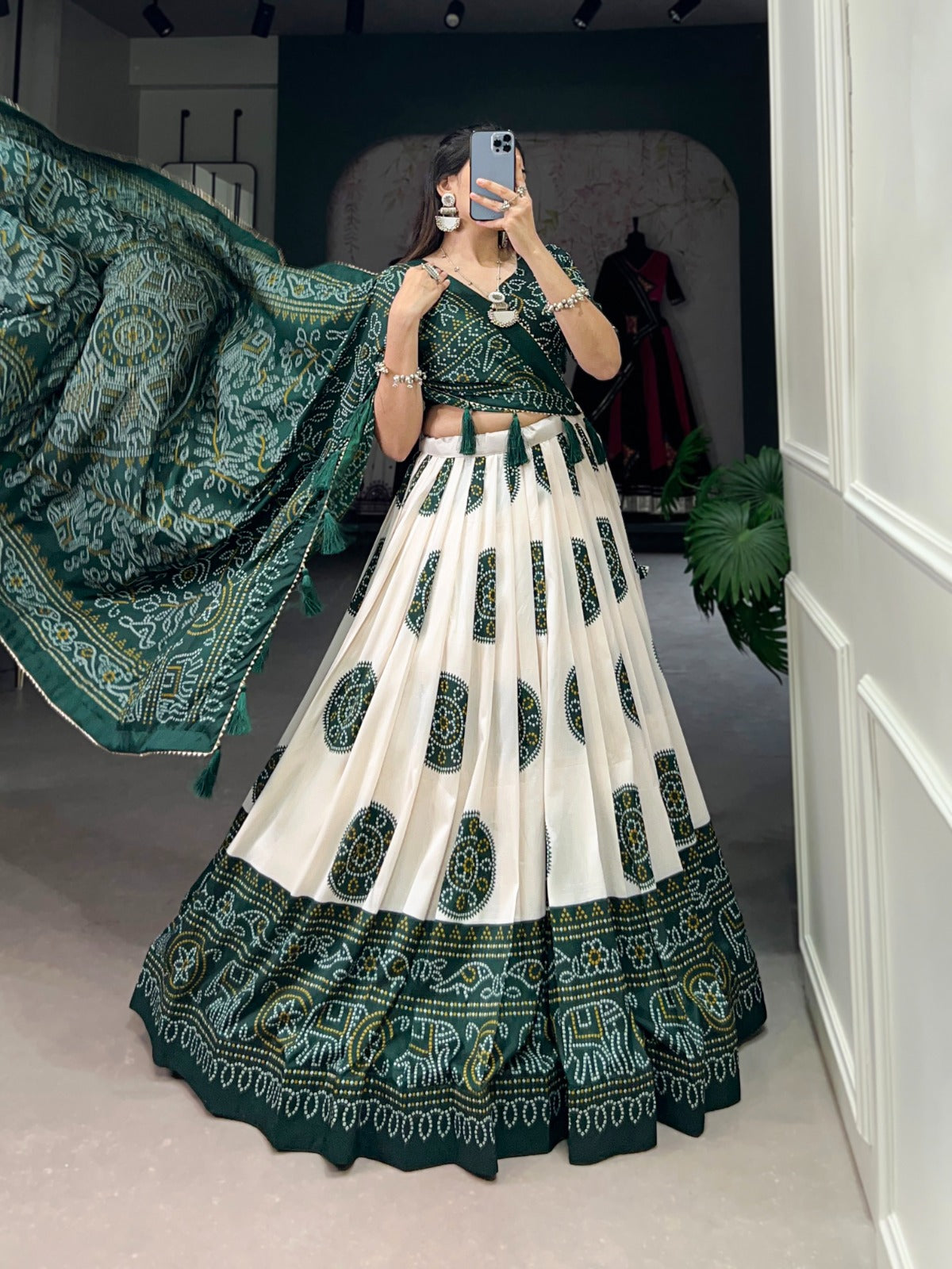 Jimmy Artistry Silk Tussar Lehenga Choli with Bandhej Print