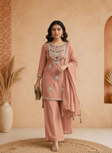 Heavy Kundan Neckline Salsa Tissue Indo-Western Suit Set