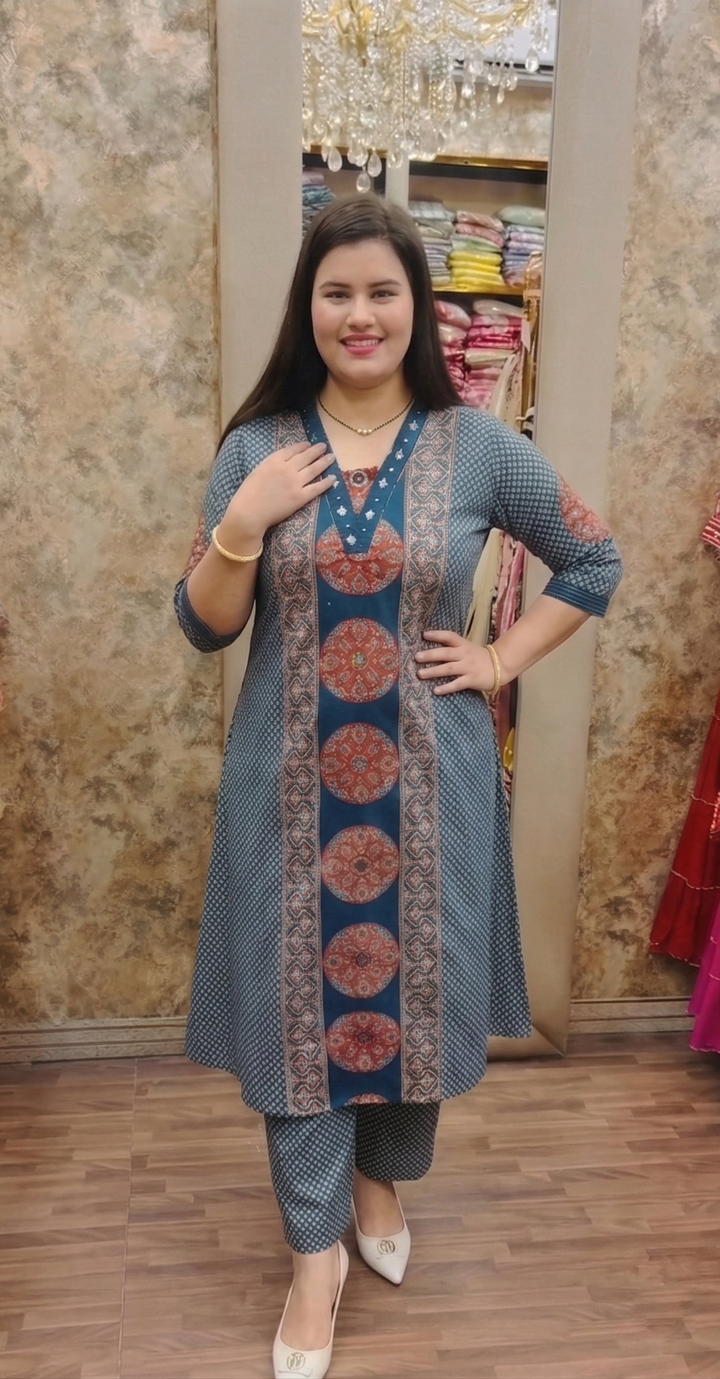 Mishri Stylish Blue Real Mirror Co-ords Set for Summer