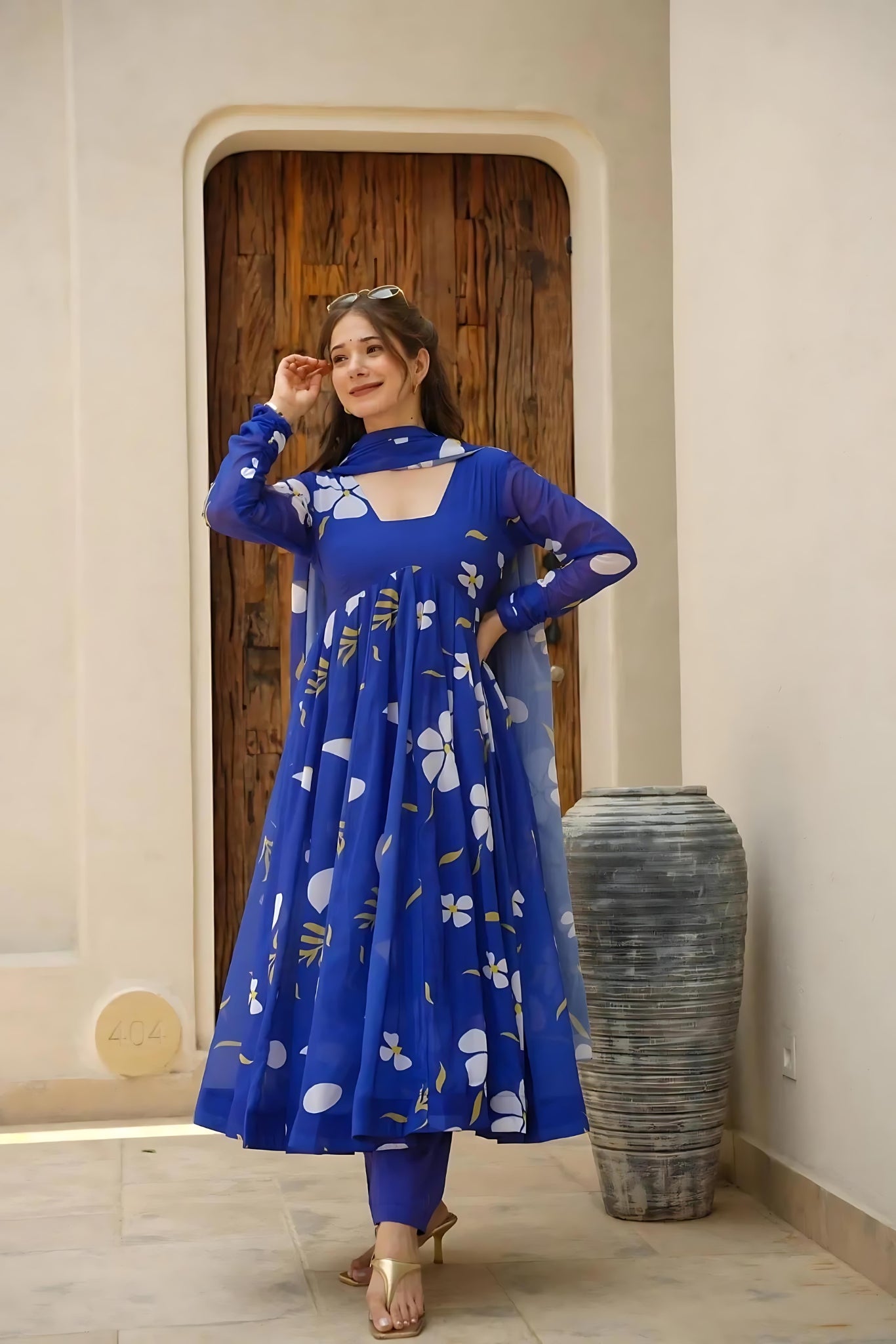 Kudbi's Flower Anarkali Suit With Dupatta Set.