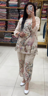 Rajhansh fancy Aari Thread Work with Print cotton coords set