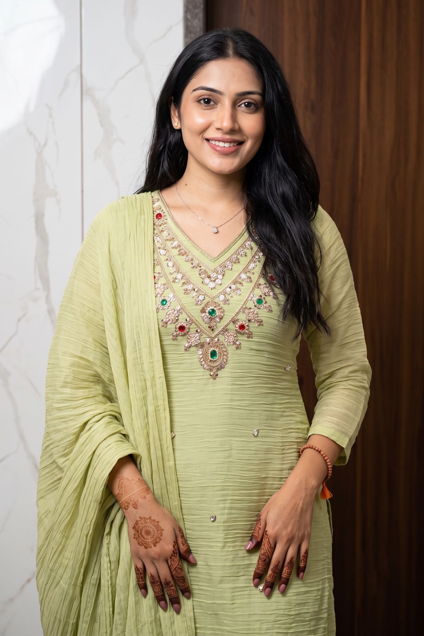 Mirali Light Green Embroidered Kurta Set with Dupatta
