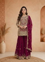 Aashiya Purple Embroidered Sharara Suit with Dupatta