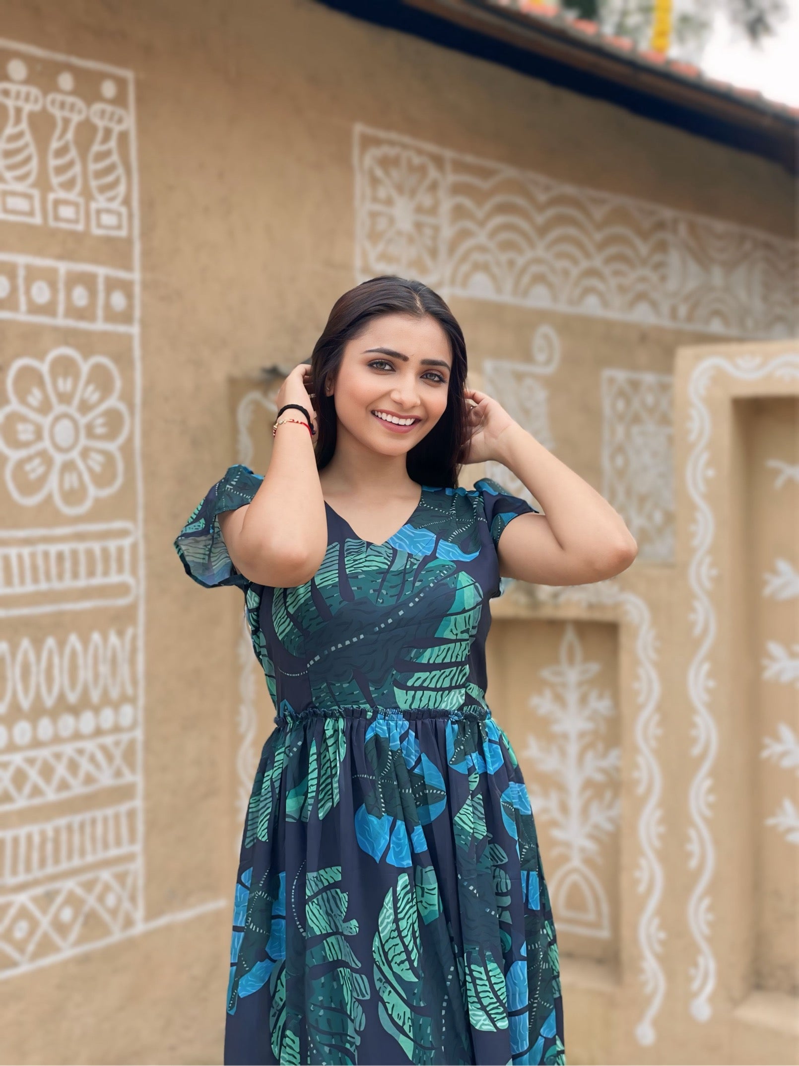 Kudbi's  Stylish Floral Green Print Kurti For Smart Ladies