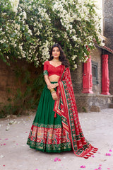 Kudbi Designer Traditional Patola Print Lehenga Choli Set with Dupatta for Women