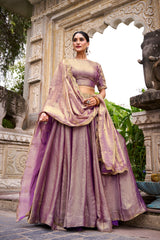 Kudbi Dreamy Pastel Fendi Lehenga Choli Set with Gold Lace and Dupatta